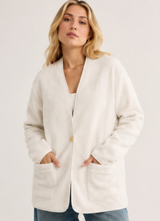J. Jill Sweaters - NEW J.JILL PURE JILL CREAM GRAY FLEECE LINED BOUCLE TEDDY CARDIGAN JACKET SZ XS